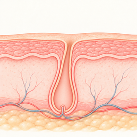 Illustration conceptuelle de la frise : aucun poil visible dans le follicule